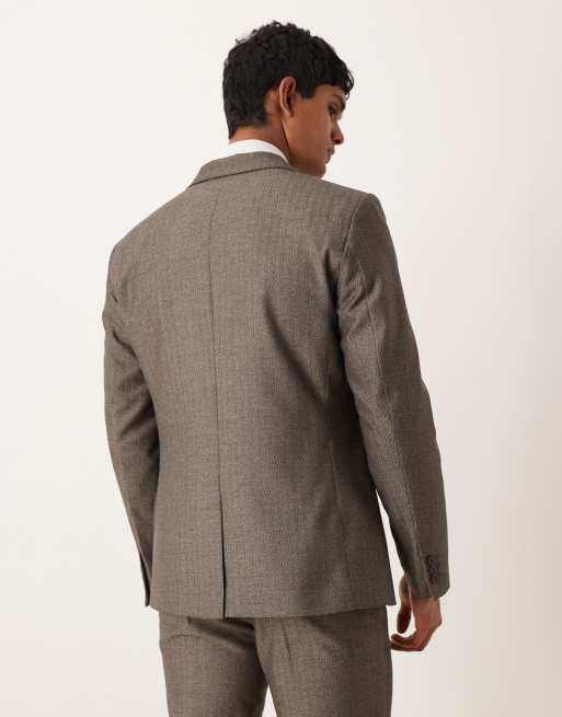 ASOS DESIGN - Giacca da abito slim in twill effetto lana a righe grigie, 3 di 5