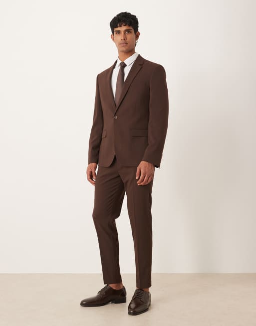 ASOS DESIGN - Giacca da abito slim marrone, 2 di 5