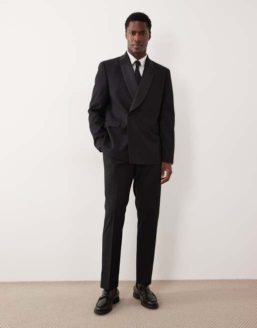 ASOS DESIGN - Giacca da abito slim nera a micro scacchi tono su tono, 2 di 5
