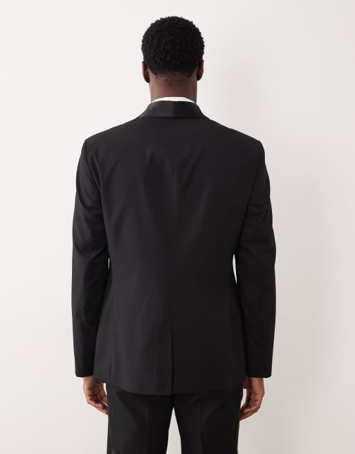 ASOS DESIGN - Giacca da abito slim nera a micro scacchi tono su tono, 3 di 5