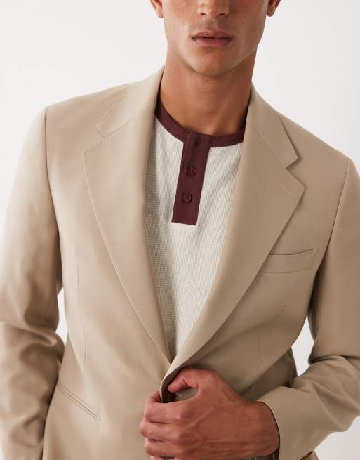 ASOS DESIGN - Giacca da abito slim premium in 100% lana color pietra, 3 di 5
