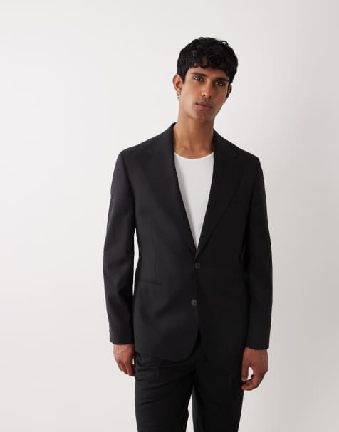 ASOS DESIGN - Giacca da abito slim premium in lana e lino nera - view 1