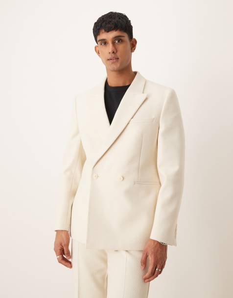 ASOS DESIGN - Giacca da abito slim taglio lungo in tessuto pesante color crema - view 1