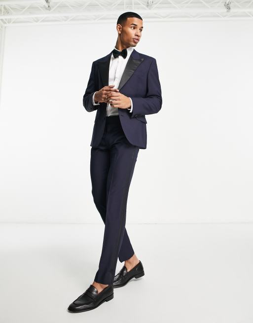 ASOS DESIGN - Giacca da abito smoking slim blu navy, 4 di 5