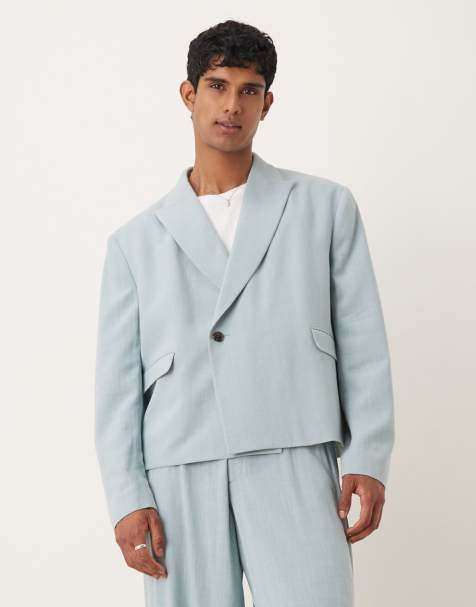 ASOS DESIGN - Giacca da abito squadrata in misto lino azzurra - view 1