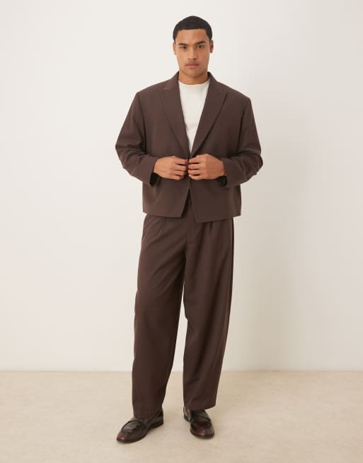 ASOS DESIGN - Giacca da abito squadrata marrone in flanella, 2 di 5
