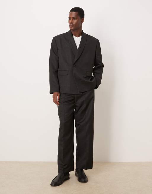 ASOS DESIGN - Giacca da abito squadrata nera con paillettes micro, 2 di 5