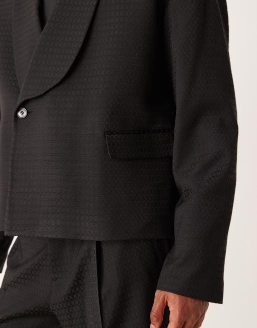 ASOS DESIGN - Giacca da abito squadrata nera jacquard, 4 di 5