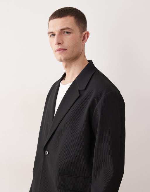 ASOS DESIGN - Giacca da abito squadrata nera testurizzata a coste, 4 di 5
