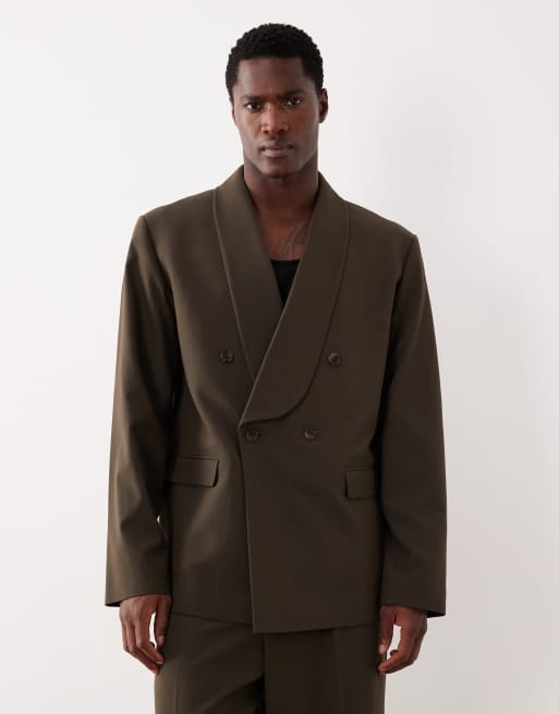 ASOS DESIGN - Giacca da abito squadrata taglio corto sciallata verde oliva