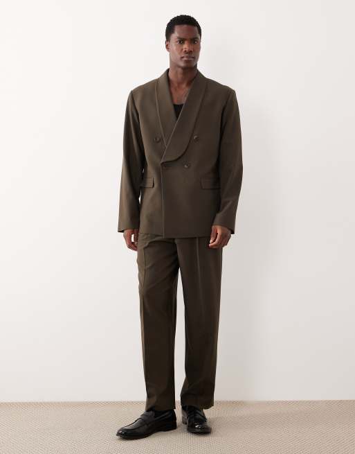 ASOS DESIGN - Giacca da abito squadrata taglio corto sciallata verde oliva, 2 di 5