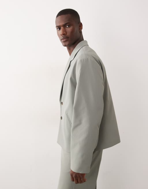 ASOS DESIGN - Giacca da abito squadrata verde testurizzato a coste, 4 di 5