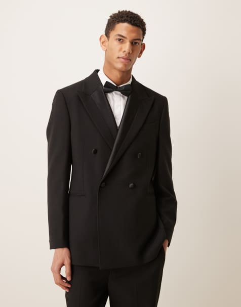 ASOS DESIGN - Giacca da abito stile smoking slim nera con dettagli in raso - view 1