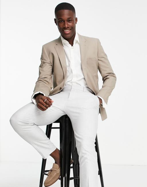 ASOS DESIGN - Giacca da abito super skinny in lino e cotone, color tortora