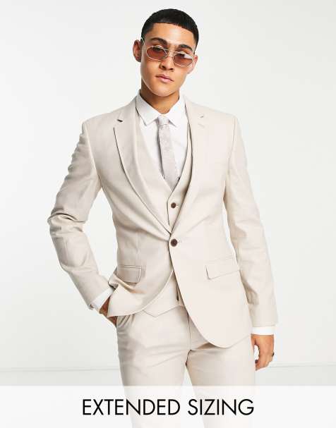 ASOS DESIGN - Giacca da abito super skinny in misto lino color pietra - view 1
