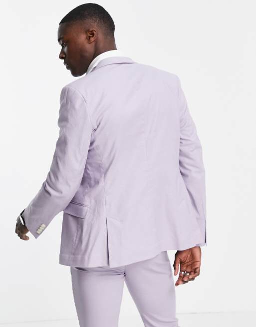 ASOS DESIGN - Giacca da abito super skinny lilla pastello in misto lino, 2 di 4
