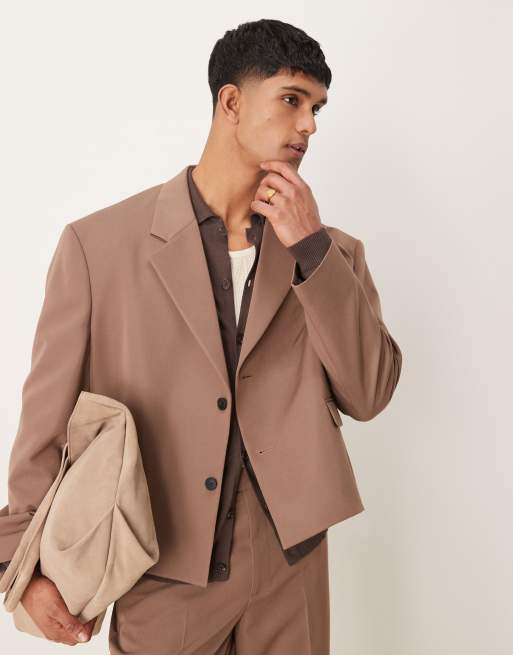 ASOS DESIGN - Giacca da abito taglio corto oversize marrone