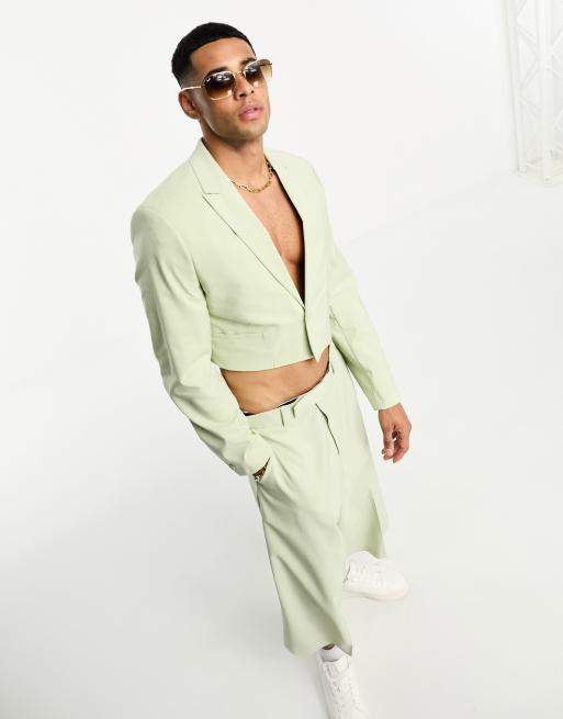 ASOS DESIGN - Giacca da abito taglio corto verde pallido