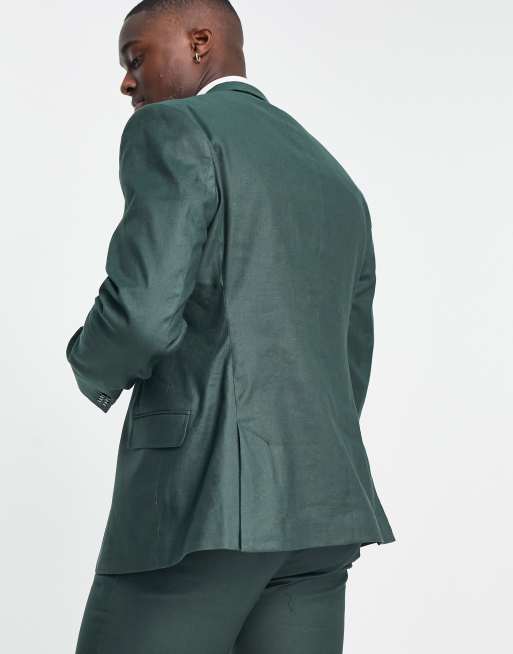 ASOS DESIGN Giacca da abito taglio slim in misto lino verde bosco ASOS