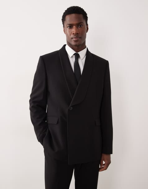 ASOS DESIGN - Giacca da abito vestibilità classica doppiopetto in crêpe nera - view 1