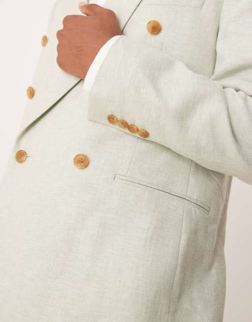 ASOS DESIGN - Giacca da abito vestibilità classica doppiopetto in misto lino verde menta