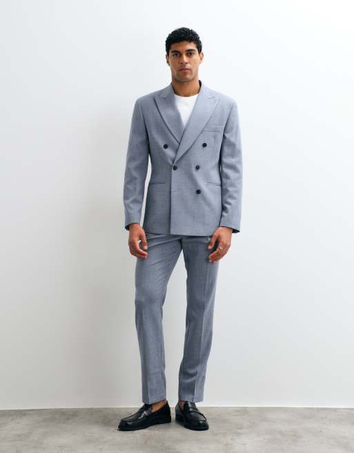 ASOS DESIGN - Giacca da abito vestibilità classica in tweed di misto lana blu, 3 di 5