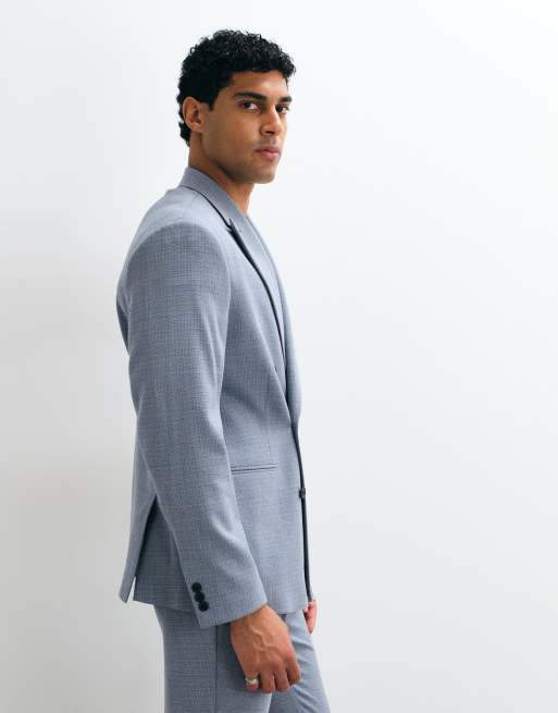 ASOS DESIGN - Giacca da abito vestibilità classica in tweed di misto lana blu, 4 di 5