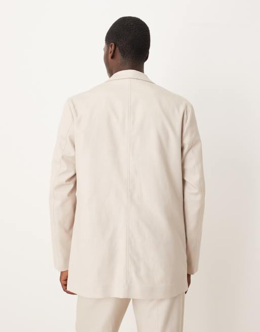 ASOS DESIGN - Giacca da abito vestibilità classica in twill di misto cotone e lino color pietra, 4 di 5