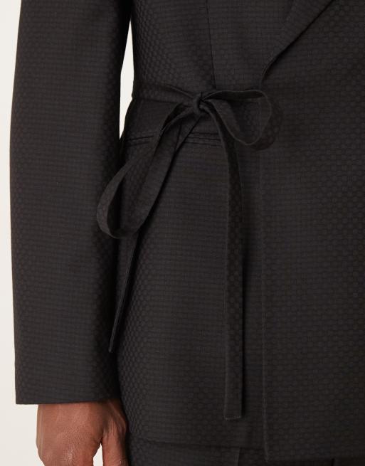 ASOS DESIGN - Giacca da abito vestibilità classica nera a scacchi con allacciatura avvolgente, 5 di 5