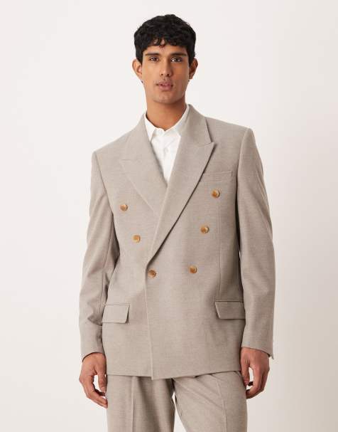 ASOS DESIGN - Giacca da abito vestibilità comoda beige in flanella con spalle squadrate - view 1