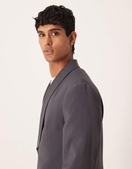 ASOS DESIGN - Giacca da smoking a portafoglio classica doppiopetto color antracite, 4 di 5