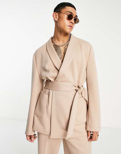 ASOS DESIGN - Giacca da smoking oversize in twill color pietra