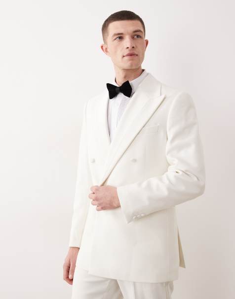 ASOS DESIGN - Giacca da smoking slim doppiopetto avorio con dettagli in raso - view 1