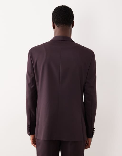 ASOS DESIGN - Giacca da smoking vestibilità classica in twill bordeaux a contrasto, 3 di 5