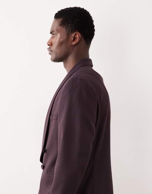 ASOS DESIGN - Giacca da smoking vestibilità classica in twill bordeaux a contrasto, 4 di 5