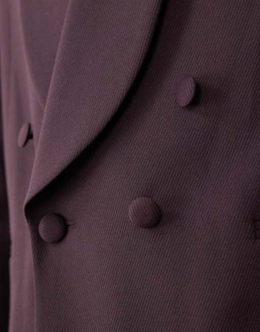 ASOS DESIGN - Giacca da smoking vestibilità classica in twill bordeaux a contrasto, 5 di 5