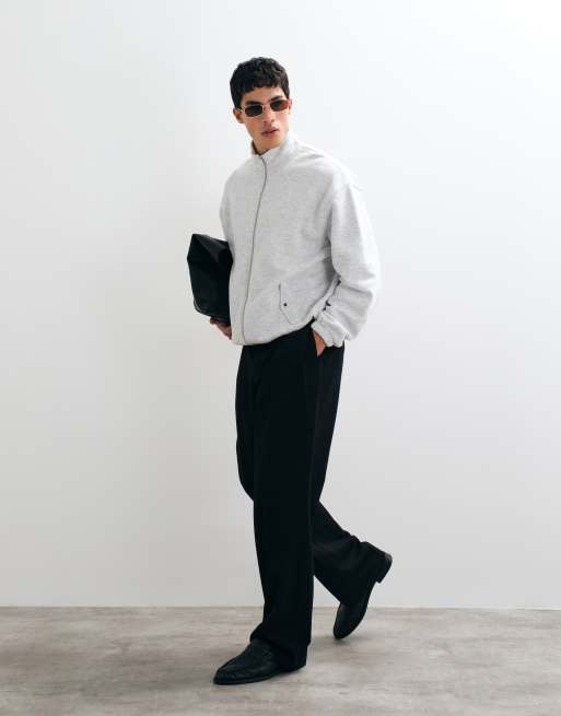 ASOS DESIGN Giacca da tuta oversized con ricamo e fondo elasticizzato in policotone mélange ghiaccio, 2 di 5