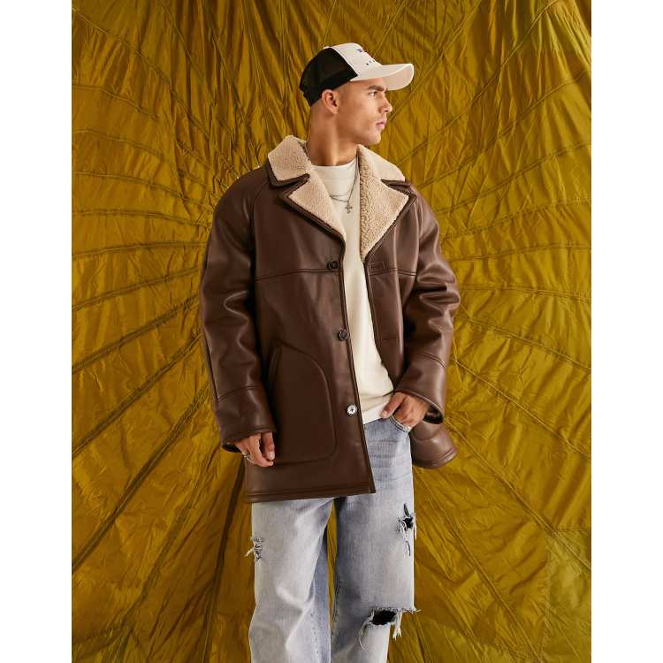 Asos Uomo Abbigliamento Cappotti e giubbotti Giacche Giacche di pile Soprabito con colletto in pile borg 