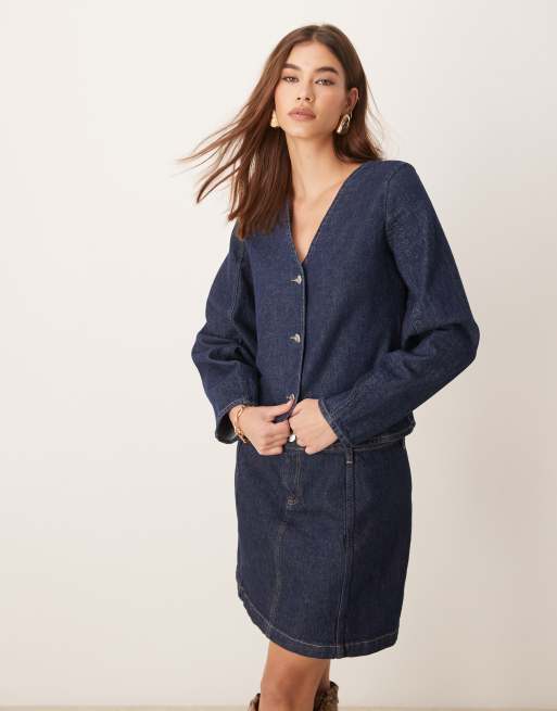 ASOS DESIGN - Giacca di jeans blu indaco con maniche sagomate e cuciture a vista