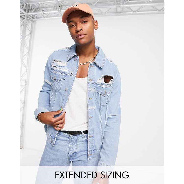 Giacca di jeans lavaggio chiaro con strappi Asos Uomo Abbigliamento Cappotti e giubbotti Giacche Giacche di jeans 