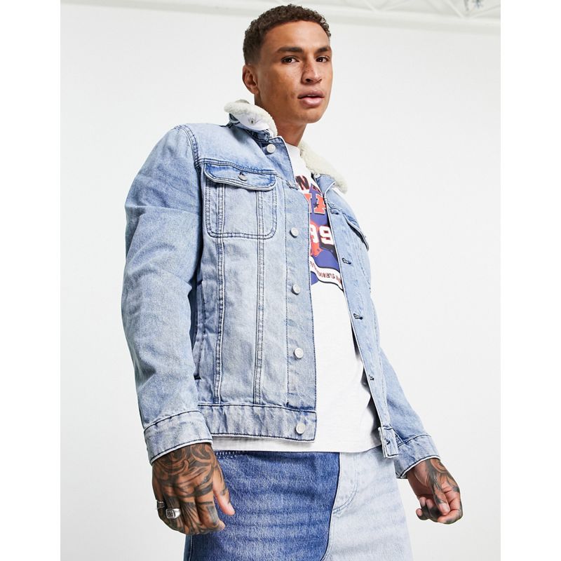 Uomo p7Od8 DESIGN - Giacca di jeans con colletto in montone lavaggio medio