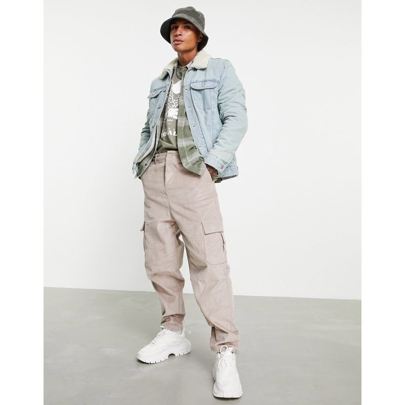 Giacche e cappotti Uomo DESIGN - Giacca di jeans lavaggio chiaro con fodera in pile borg