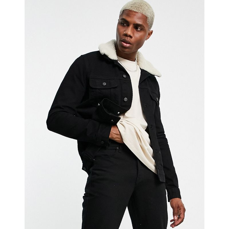 Giacche e cappotti Giacche di jeans DESIGN - Giacca di jeans nera con colletto in pile borg rimovibile
