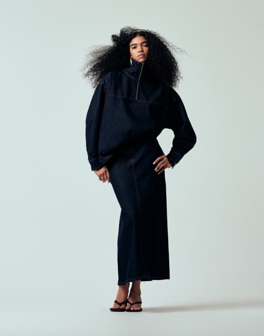 ASOS DESIGN - Giacca di jeans oversize a imbuto color indaco in coordinato