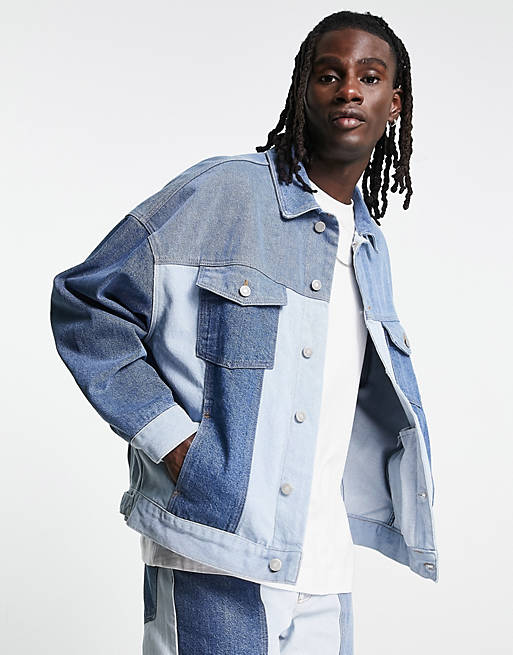 Asos Uomo Abbigliamento Cappotti e giubbotti Giacche Giacche di jeans Giacca di jeans oversize anni 90 patchwork in coordinato 