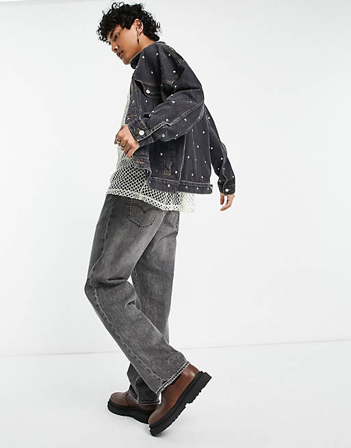 Giacca di jeans oversize con dettagli con borchie slavato Asos Uomo Abbigliamento Cappotti e giubbotti Giacche Giacche di jeans 
