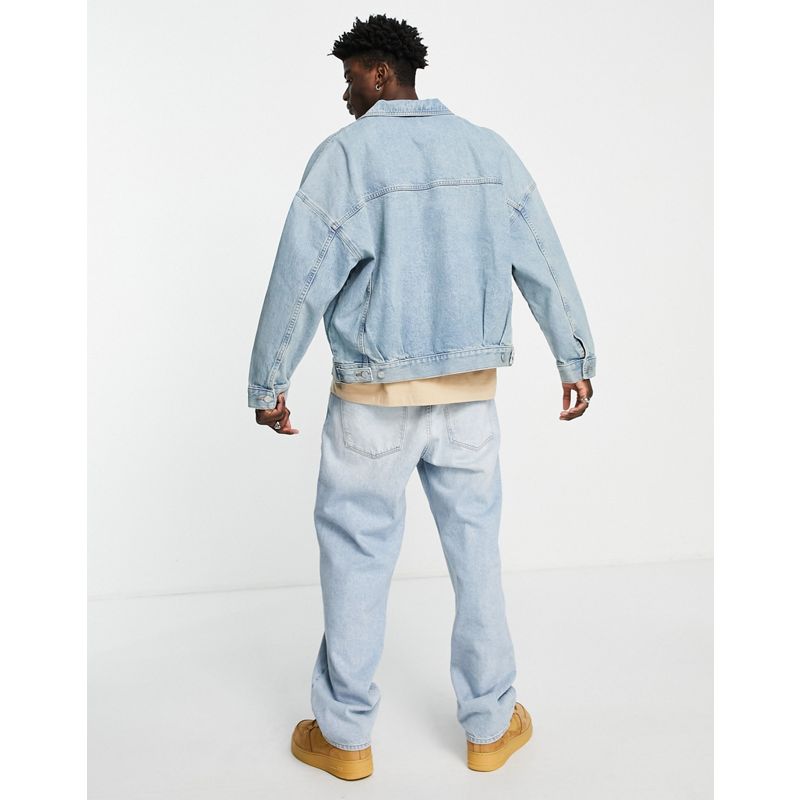 Giacche di jeans Uomo DESIGN - Giacca di jeans oversize lavaggio blu chiaro tinto
