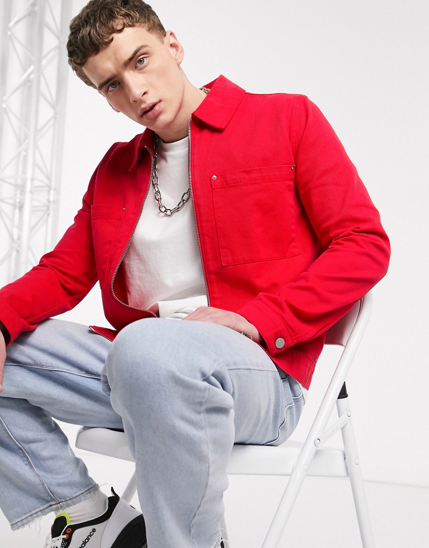 ASOS DESIGN - Giacca di jeans rossa con zip-Rosso