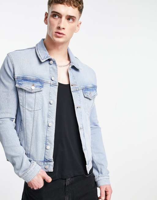 ASOS DESIGN - Giacca di jeans skinny lavaggio chiaro vintage