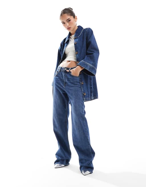 ASOS DESIGN Giacca di jeans taglio lungo color indaco
